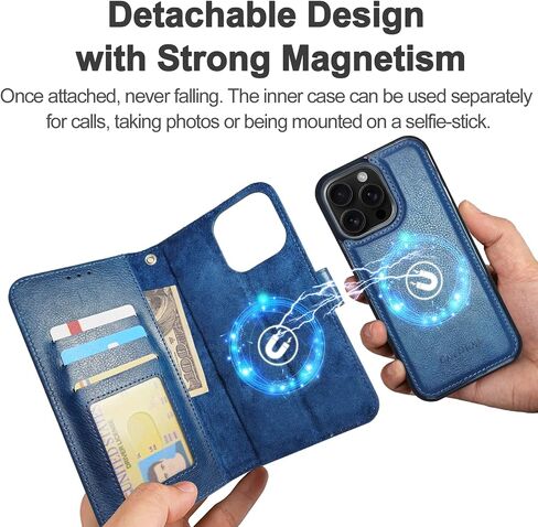 Case Wallet for iPhone 16 Pro Max Wallet Case, Detachable Leather Case with Card Holder, Strong Magnetic Compatible with MagSafe Wireless Charging, Kickstand Shockproof Cover 6.9 inch, Red in Saudi Arabia