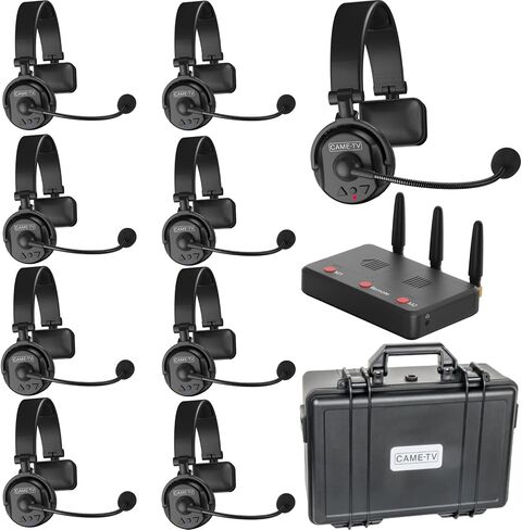 Came-TV Waero 1.9GHz Wireless Intercom Headset System Noise Cancellation Zero Latency Full Duplex 9 Person Team Communication with Hardcase for Church Boating TV Film Production Drone in Kuwait
