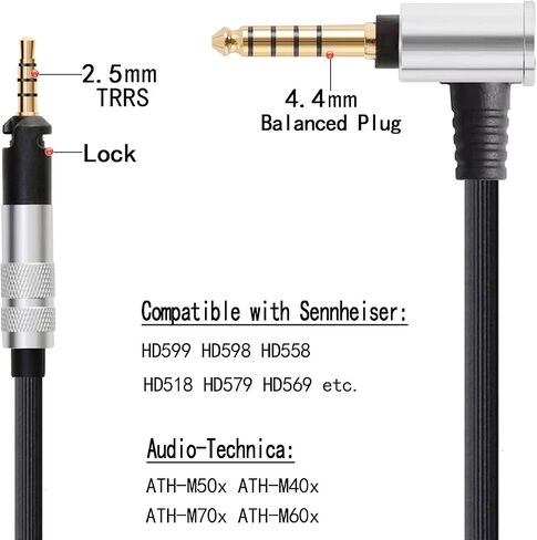 4.4mm Balance HD598 Cable Upgraded for Sennheiser HD518 HD519 HD558 HD569 HD579 HD598 HD598 HD599 CS SE SR Headphones, Suitable for M11Plus M15 M17 Audio Player (4.4mm-1.5m/4.9 Feet) in Saudi Arabia