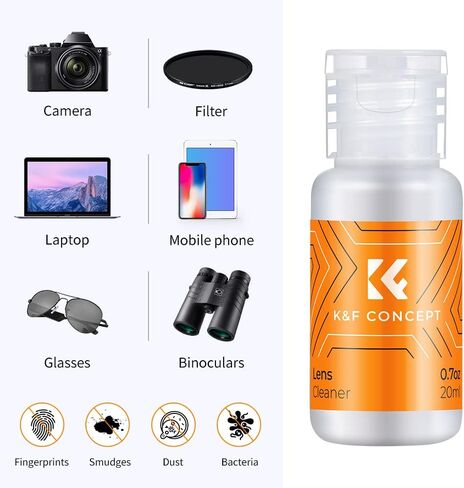 مجموعة تنظيف مستشعر الإطار الكامل من K&F - 16 قطعة من مسحات تنظيف المستشعر، منظف وقفازات المستشعر 20 مل، مجموعة تنظيف عدسات الكاميرات المتوافقة مع مستشعرات Sony Nikon Canon FF CCD CMOS in Saudi Arabia