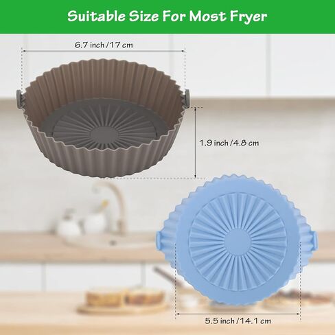 2 عبوة من وعاء السيليكون لمقلاة الهواء، بطانات قابلة لإعادة الاستخدام لمقلاة الهواء مقاس 6.3 بوصة، مقلاة هوائية دائرية قابلة لإعادة الاستخدام، استبدال بطانة ورق البرشمان للخبز والتحميص والقلي بالميكروويف (أزرق ورمادي) in Kuwait