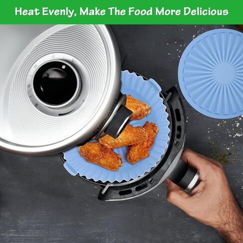 2 عبوة من وعاء السيليكون لمقلاة الهواء، بطانات قابلة لإعادة الاستخدام لمقلاة الهواء مقاس 6.3 بوصة، مقلاة هوائية دائرية قابلة لإعادة الاستخدام، استبدال بطانة ورق البرشمان للخبز والتحميص والقلي بالميكروويف (أزرق ورمادي) in Kuwait