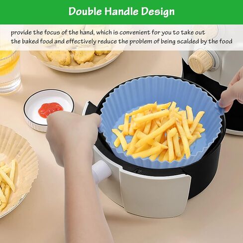 2 عبوة من وعاء السيليكون لمقلاة الهواء، بطانات قابلة لإعادة الاستخدام لمقلاة الهواء مقاس 6.3 بوصة، مقلاة هوائية دائرية قابلة لإعادة الاستخدام، استبدال بطانة ورق البرشمان للخبز والتحميص والقلي بالميكروويف (أزرق ورمادي) in Kuwait