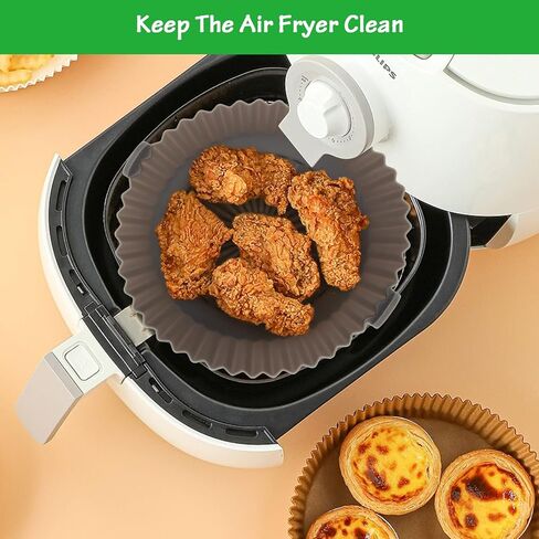 2 عبوة من وعاء السيليكون لمقلاة الهواء، بطانات قابلة لإعادة الاستخدام لمقلاة الهواء مقاس 6.3 بوصة، مقلاة هوائية دائرية قابلة لإعادة الاستخدام، استبدال بطانة ورق البرشمان للخبز والتحميص والقلي بالميكروويف (أزرق ورمادي) in Kuwait