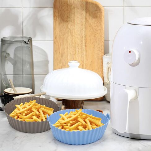 2 عبوة من وعاء السيليكون لمقلاة الهواء، بطانات قابلة لإعادة الاستخدام لمقلاة الهواء مقاس 6.3 بوصة، مقلاة هوائية دائرية قابلة لإعادة الاستخدام، استبدال بطانة ورق البرشمان للخبز والتحميص والقلي بالميكروويف (أزرق ورمادي) in Kuwait