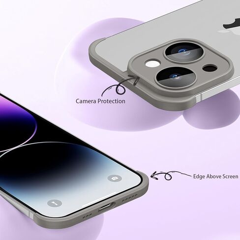 Losin Compatible with iPhone 15 Plus Case Borderless Design Camera Lens Protection Slim Thin Lightweight Soft Silicone Frameless Case Shockproof Bumper Cover for Men and Women, Gray in Saudi Arabia