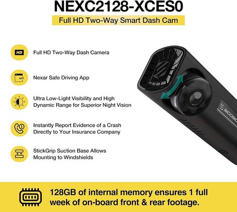 Scosche NEXC2128-XCES0 Full HD Two-Way Smart Dash Cam Powered by Nexar with Suction Cup and 128GB Memory in Saudi Arabia