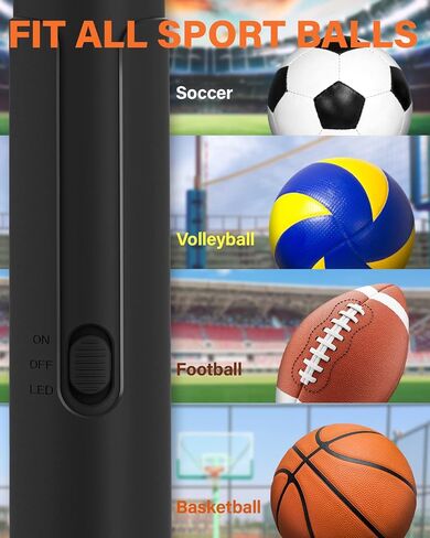 Pumteck Electric Air Ball Pump: Portable Fast Inflation Pump with LED Light for All Sports Balls Basketball Soccer Football Volleyball Exercise Accessories with 2 Needles and Storage Bag in Saudi Arabia