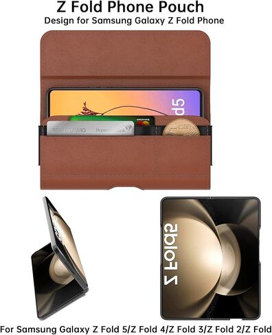 Leather Phone Holster Men Belt for Samsung Galaxy Z Fold 6 Case,Z Fold 5 Case,Z Fold 4 Case,Carrying Phone Pouch Galaxy Z Fold Case Wallet Phone Belt Holder with Clip Loop Card Holder in Saudi Arabia