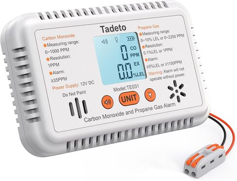 Tadeto RV Carbon Monoxide and Propane Gas Alarm, 12V DC Hardwired CO/LPG Gas Leak Alarm with Light and Audible Indicator, RV Propane Detector with Reset/Backlight for RV/Trailer/Camper in Saudi Arabia