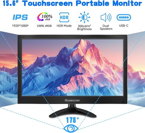 PC Monitor 15.6 Inch Touchscreen Portable Monitor HDR 1920x1080 100% sRGB HDMI/USB-C IPS Desktop Monitor with Speakers, for PC/Laptop/PS4-5/Switch, Multi-Purpose Stand, VESA in Saudi Arabia