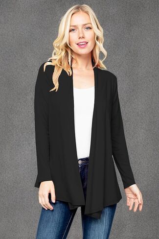 FASHIONOLIC Women's Drape Front Open Cardigan Long Sleeve (S-2X, Made in USA) in Kuwait