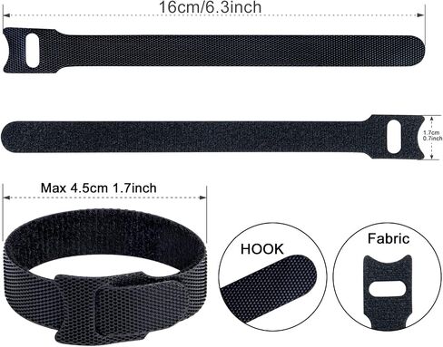Attmu 50 PCS Reusable Fastening Cable Ties, Microfiber Cloth 6-Inch Hook and Loop Cord Ties, Black in Saudi Arabia