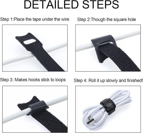 Attmu 50 PCS Reusable Fastening Cable Ties, Microfiber Cloth 6-Inch Hook and Loop Cord Ties, Black in Saudi Arabia