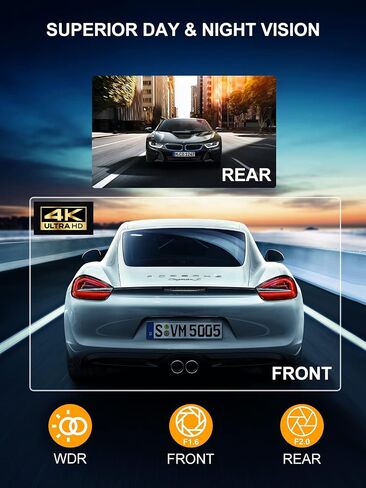 Dash Cam Front and Rear, 4K+1080P FHD Dash Camera for Cars with 64GB SD Card, Built-in WiFi GPS, 3’’ IPS Screen, Night Vision, 170°Wide Angle, G-Sensor, Loop Recording and Parking Monitor in Saudi Arabia