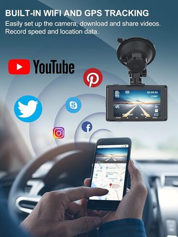 Dash Cam Front and Rear, 4K+1080P FHD Dash Camera for Cars with 64GB SD Card, Built-in WiFi GPS, 3’’ IPS Screen, Night Vision, 170°Wide Angle, G-Sensor, Loop Recording and Parking Monitor in Saudi Arabia
