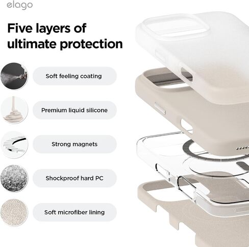 elago Magnetic Silicone Case Compatible with iPhone 16 Pro Max Case 6.9 Inch Compatible with All MagSafe Accessories - Built-in Magnets, Soft Grip Silicone, Shockproof [Stone] in Saudi Arabia