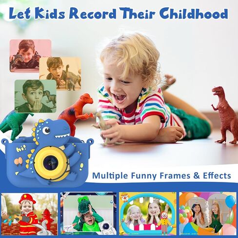 Dinosaur Kids Camera, HD Selfie Toddler Camera, Christmas Birthday Toys for Boys Girls Age 3-12 Years, Kid Digital Camera with 32GB Card, Dinosaur Toys Gifts for Kids 3 4 5 6 7 8 Years Old (Blue) in Kuwait