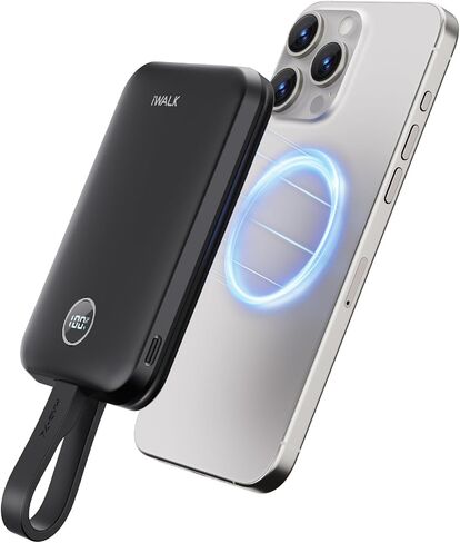 iWALK Magnetic Portable Charger 10000mAh: Qi2 Certified 15W Wireless Power Bank 30W Fast Charging with USB-C Cable, Battery Pack with LED Display for iPhone 16/15/14/13/12 Series, Samsung Galaxy S24 in Kuwait