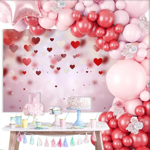 Mocsicka Valentine's Day Backdrop 7x5ft Red Heart Decoration Photography Backdrops Photo Background for Galentine's Day Photo Props Video Photography Backdrops Props in Saudi Arabia