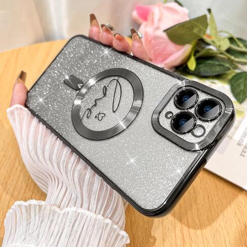 Fiyart Compatible with iPhone 14 Pro Max Case,Compatible with MagSafe Love Heart Plating Camera Protection Clear Phone Case, Magnetic Glitter for Women Girls Shockproof Back Bumper 6.7"-Gold in Saudi Arabia