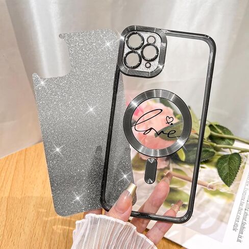 Fiyart Compatible with iPhone 14 Pro Max Case,Compatible with MagSafe Love Heart Plating Camera Protection Clear Phone Case, Magnetic Glitter for Women Girls Shockproof Back Bumper 6.7"-Gold in Saudi Arabia