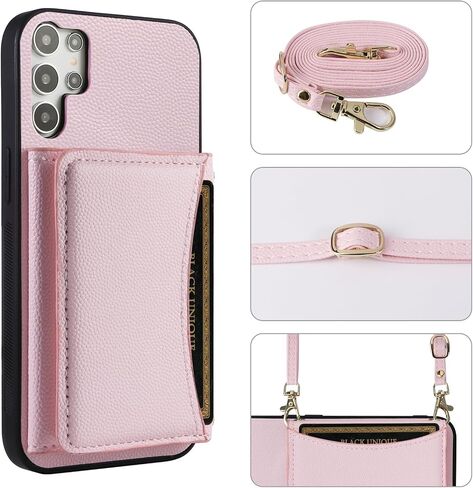 Phone Case for Samsung Galaxy S22 Ultra 5G Wallet Cover with Crossbody Shoulder Strap and Leather Credit Card Holder Pocket Slim Cell Accessories S22ultra 22S S 22 S22ultra5g 6.8 Girls Pink in Saudi Arabia
