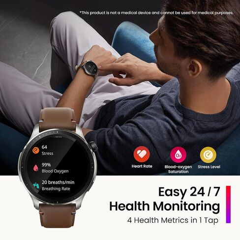 ساعة ذكية Amazfit GTR 4 للرجال Android iPhone، نظام تحديد المواقع العالمي Alexa ثنائي النطاق، مكالمة بلوتوث، 150+ وضع رياضي، عمر البطارية 14 يومًا، مراقب معدل ضربات القلب للأكسجين في الدم، شاشة AMOLED 1.43 بوصة، أسود (متجدد) in Saudi Arabia