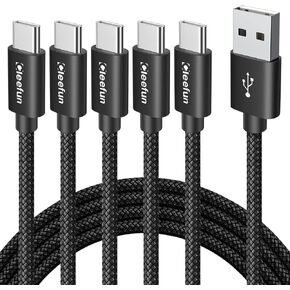 CLEEFUN USB C Cable [6ft, 5-Pack], USB A to Type C Cable Fast Charging C Charger Cord Braided for iPhone 15 Pro Max/Pro/Plus, for Samsung Galaxy S24 S23 S22 S21 S20 Ultra S10, Moto, Pixel