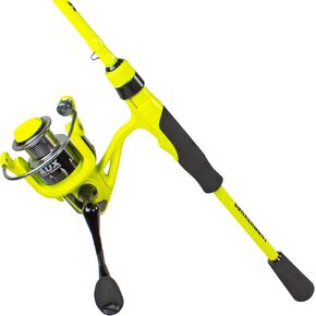 Lunkerhunt Aux Spinning Reel Combo | Medium Heavy Spinning Rod Combo | Yellow Lightweight Carbon Body | Unique Smooth Reel with Comfortable Handle | Easy to Use for All Anglers (Right/Left)