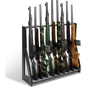 Freestanding Gun Rack, Wood Rifle Gun Rack Hold 9 Guns, Gun Display Stand Gifts for Husbands, Friends, Weapon Collectors, Hunting Enthusiasts and oneself, Black