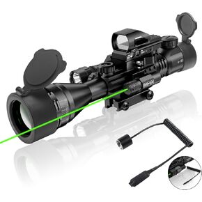 4-16x50AO Rifle Scope Combo Red/Green Dual Illuminated with Green Laser 4 Holographic Reticle Red Dot 5Modes Flashlight for Rail Mount