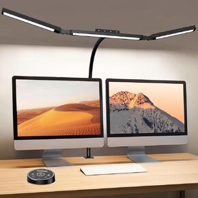 LED Desk Lamp for Home Office, 38.5‘’ Wide Multi-screen Monitor Desk Light with Clamp, Remote Control, 24W Arbitrary Angle Lighting Gooseneck Smart Lamp, Dimmable and Color Adjustable for Workbench