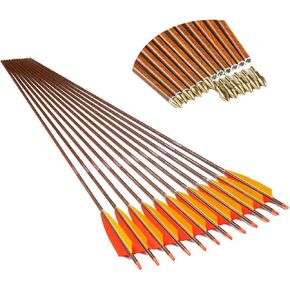 Linkboy Archery Carbon Arrows Hunting Target Arrows Wood Skin with Removable Tip for Compound Recurve Long Bows, Spine 300 400 450 500 600 700 800 900, Pack of 6/12PCS
