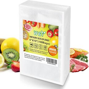 W&Y Vacuum Sealer Bags for Food, 100 Count 6" x 10" Commercial Grade Embossed Food Vacuum Sealer Bag, BPA Free, Pre-Cut Food Saver Bags for Sous Vide and Storage