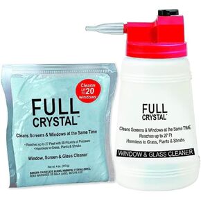 Full Crystal Window Cleaning Kit- 4 oz Glass Cleaner and Bottle with 27ft Reach will clean up to 20 Windows- Scrub Free, Rinse Free Glass Cleaner Spray Removes Dirt, Grime and Water Deposits