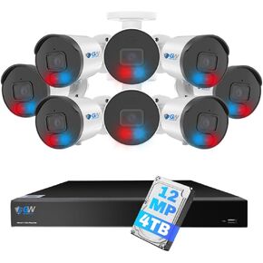 GW Security 16 Channel NVR UltraHD 12MP (4096x3072) Face/Human/Cars/License Plate Detection PoE Security Camera System with 8 x 6K 12MP Full Color Night Vision Waterproof 2-Way Audio Bullet Cameras