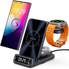 Wireless Charging Station for Samsung, 3 in 1 Wireless Charger for Samsung S24/S23/S22/S21/Z Flip/Fold, for Galaxy Watch 7/Ultra/6/5, Galaxy Buds 3/3 Pro, SwanScout 708S (NO Adapter)