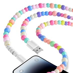 for iPhone Charger Cord 3.3ft Cute Beaded USB Charging Cable 66W High Speed Transfer Cord USB A to iPhone Cable Compatible with iPhone 14/13/12 Pro Max/11/XS MAX/XR/XS/X/8/iPad