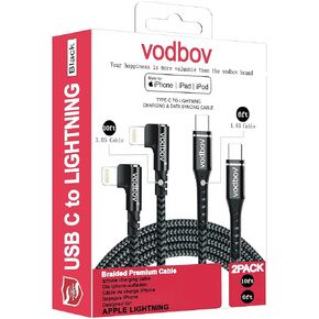 USB-C to Lightning Braided Cable iPhone Charger Fast Charging Cord Right Angle 2pack 10ft 6ft 90 Degree MFi Certified Cable Xr Sage Green