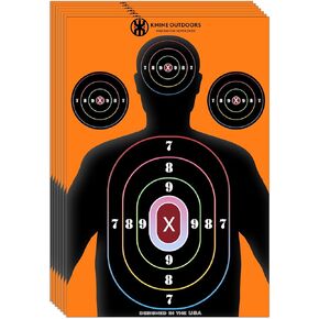 KNINE OUTDOORS Shooting Targets Paper, 12 x18 inch, Bulk for Hunting, Handguns, Pistols, Rifles, Silhouette with Red Bullseye, Orange Design