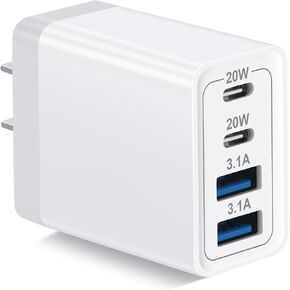 USB C Charger 4 in 1 [40W 4-Port USB C Wall Charger] iPhone 16 Fast Charging Block, Gift for Men Women, 2Pack Cell Phone Accessories USBC Charger Block for iPhone 16 15 14 13 12 Android, White