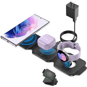 Pocket Wireless Charger for Samsung Android Phone, Fast Foldable Travel Wireless Charging Station Stand Compatible for Samsung Galaxy Watch 7/Buds Pro 3/for Samsung S24/S23 Ultra/S22/Z Flip 6/5 Fold 6