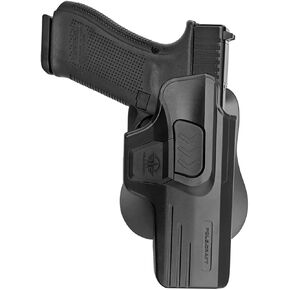 POLE.CRAFT OWB الحافظة تناسب: Glock 17 (Gen 1-5) / Glock 22 31 (Gen 1-4) متوافق مع Glock 19 19X 25 44 45 (Gen 1-5) / Glock 23 32 (Gen 1-4) - حزام خارجي مفتوح للحمل من البوليمر مع قفل أمان، زاوية قابلة للتعديل / حزام قابل للتعديل مقاس 1.5 بوصة - 2 بوصة