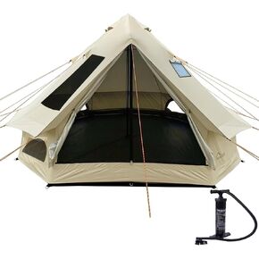 DANCHEL OUTDOOR B2I 4 Season Inflatable Hot Tent with Stove Jack, No Center Pole Blow up Yurt Tent with Skyview, Lightweight 1-4 Person 300D Oxford Polyester Camping Bell Tent 29lbs, 3m