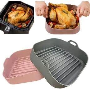 2Pcs Air Fryer Silicone Pot, 8.1 IN Easy Cleaning Air Fryer Accessory, Food-Grade Reusable Air Fryer Basket, for 6 QT or Bigger, Square - 8.1" x 2.0" (2Pcs 8.1 Inch)