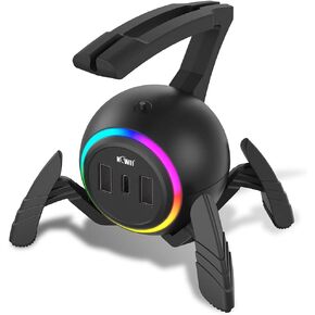 KIWIFOTOS Mouse Bungee RGB Gaming Mouse Cord Holder Controller, Upgraded Flexible Cable Management Smart RGB LED Lights 2 Port USB Hub & 1 Type-C, Spider Mouse Wire Holder