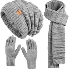 Women Beanie Hat Scarf Gloves Set Fleece Lined Winter Warm Hat Knit Touchscreen Gloves for Cold Weather in Saudi Arabia