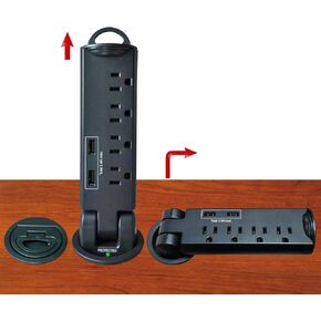Electriduct Desktop Pull-Up PowerTap Grommet with Surge Protector and USB Charger 2.4 Amp (Black)