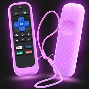 Case for Roku Remote, Cover for Hisense/TCL Roku TV Steaming Stick/Express Universal Replacement Controller Silicone Sleeve Skin with Lanyard Glow in The Dark Purple